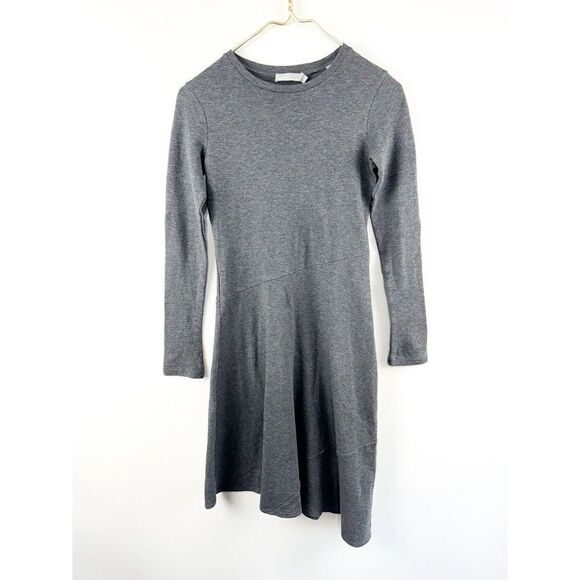 Vince Gray Sz XS Asymmetrical Hem Midi Dress  Crew Neck Cotton/Modal Blend - Picture 1 of 5